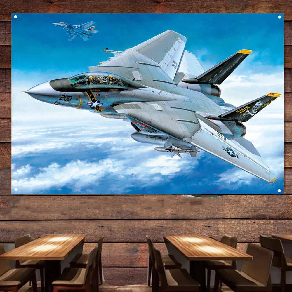 

F-14 Super Tomcat Fighter Jet Flag Banners U.S. Air Force Aviation Military Art Poster Wall Art Tapestry Home Decor Painting