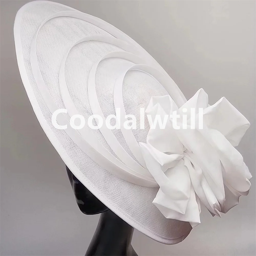 White Big Derby Church Fasciantor Wedding Hat Ladies Women Flower Church Headpiece Race Women Millinery Cap Vintage Chapeau Cap