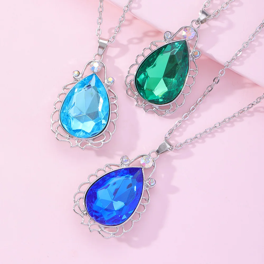 Colorful Water Drop Crystal Beads Charms Rhinestone Teardrop Pendants Necklace Hollow Pattern Jewelry Findings For Women Girls