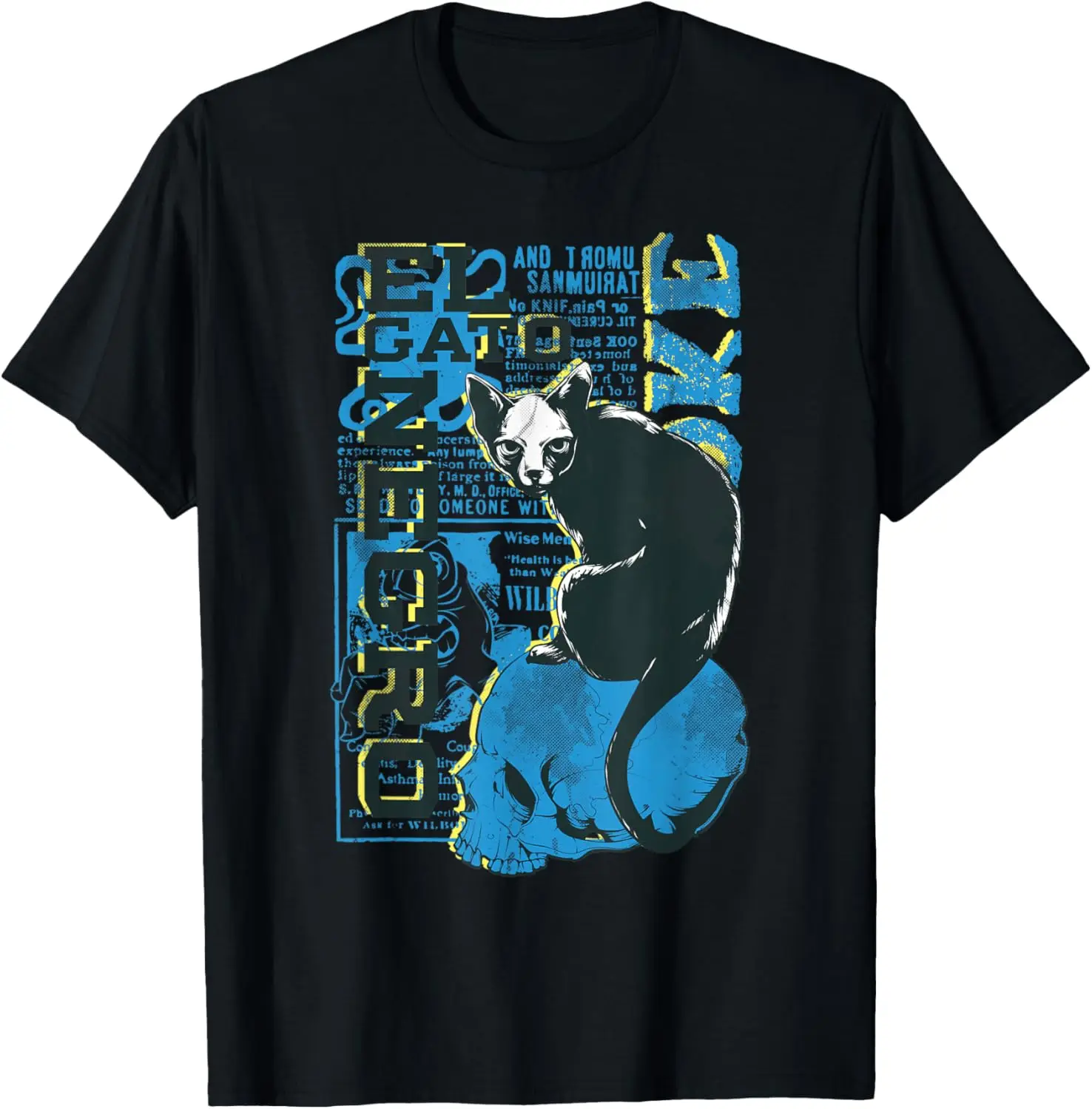 

Strange Evil Weird Wild Black Cat On Skull El Gato Negro T-Shirt