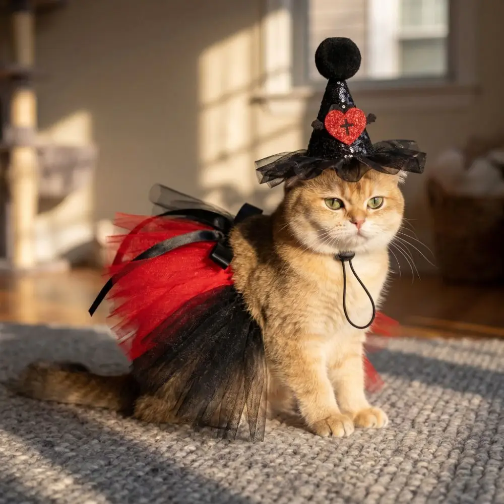 Creative Pet Halloween Costume Funny Role Playing Cat Cosplay Costume Wizard Theme Tie Closure Dog Fluffy Skirt