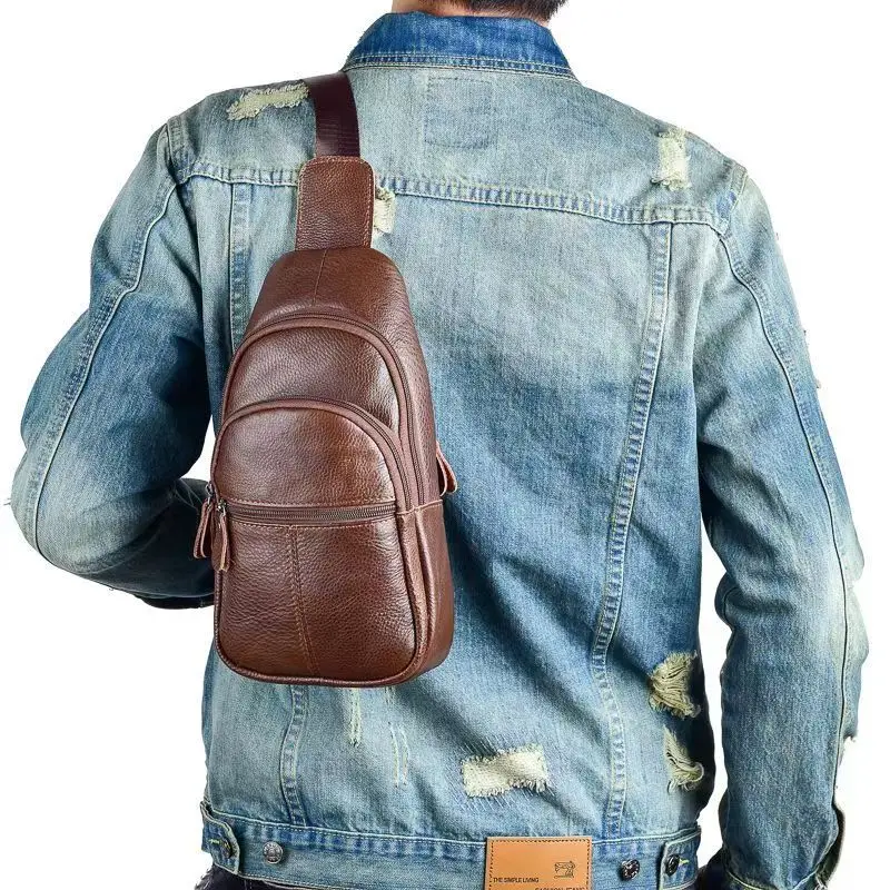 

New Fashion Cow Genuine Leather Men Waist Packs Male Casual Chest Bags Pack High Quality Boy Brand Designer Shoulder Package