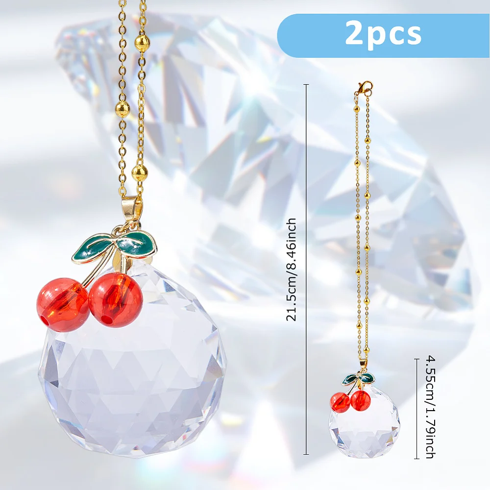 2Pcs Cherry Car Decor Accessories Rear View Mirror Accessories 21.5cm Glass Ball Car Hanging Ornament Pendant Rearview Mirror