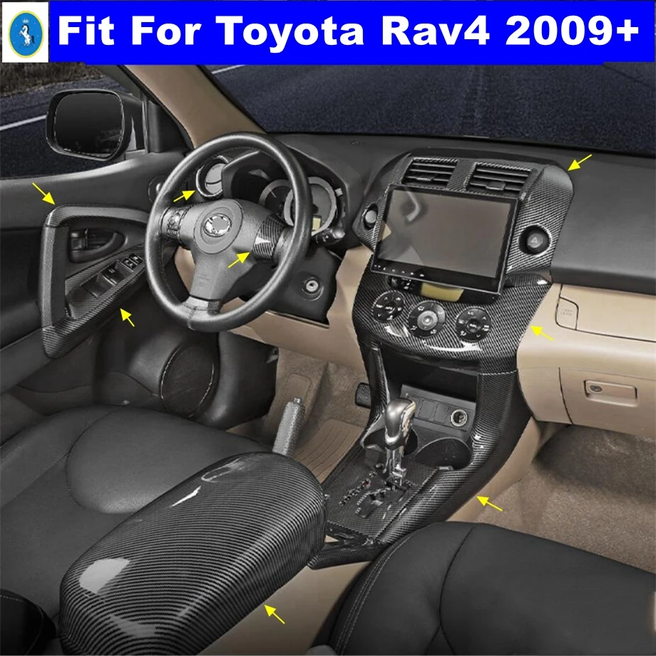 

Window Lift Switch / Steering Wheel / Gear Shift Panel Cover Trim For Toyota Rav4 2009 - 2012 Carbon Fiber Interior Accessories