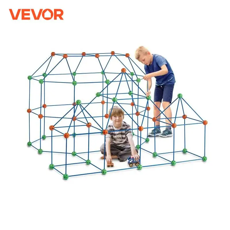 VEVOR Fort Building Kit for Kids Building Toys with 120 Rods 60 Balls Indoor Outdoor Play Tent for 4-8 Children Educational Gift