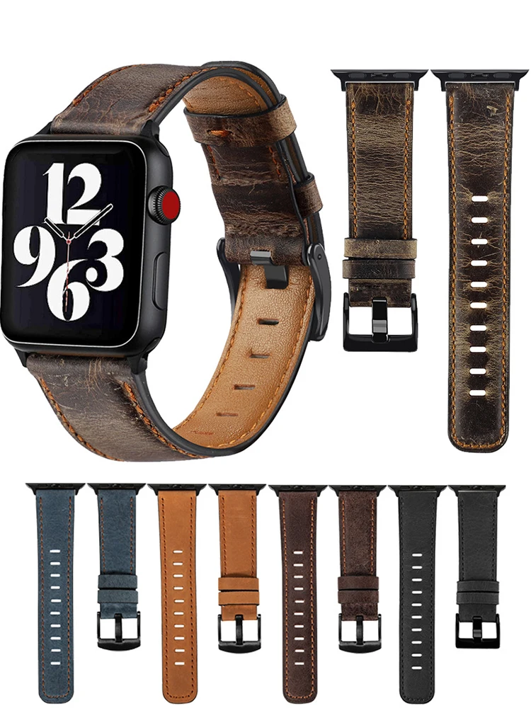Retro Leather strap For Apple watch band 44mm 41mm 45mm 40mm 42mm 38 bracelet correa iWatch series 9 8 7 3 4 5 se 6 ultra 2 49mm