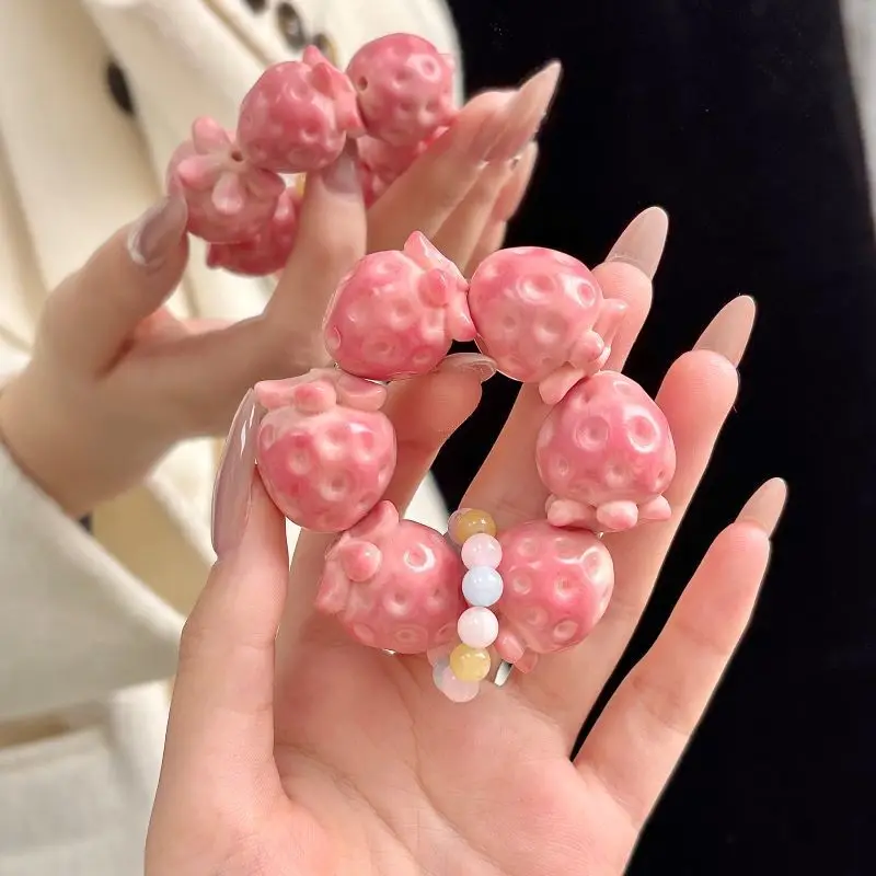 [Same Style]Natural Ivory Fruit Bracelet Strawberry Carving Hand Twist Female Best Friend Cultural Play Handheld Piece - view 2
