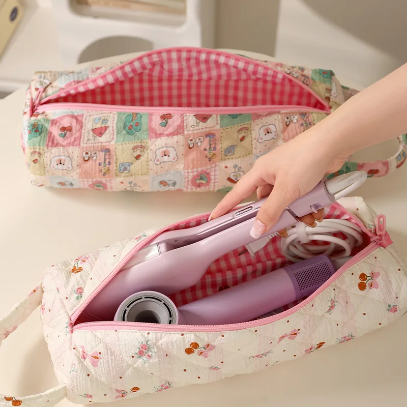 New Travel Hair Dryer Storage Bag with Handle Dustproof Curler Storage Bag Large Capacity Soft Quilting Cotton Hair Organizer