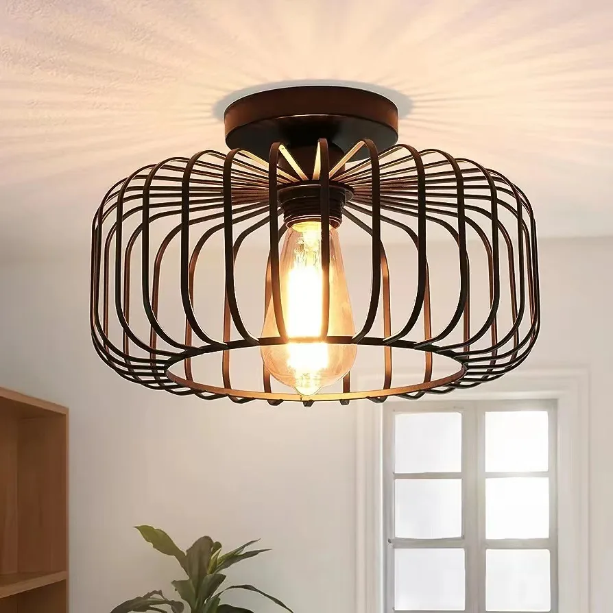 Simple Birdcage Indoor Ceiling Lamp Bedroom Living Room Corridor Ceiling Light E26 Restaurant Lamps Decorative Fixtures AC 110V