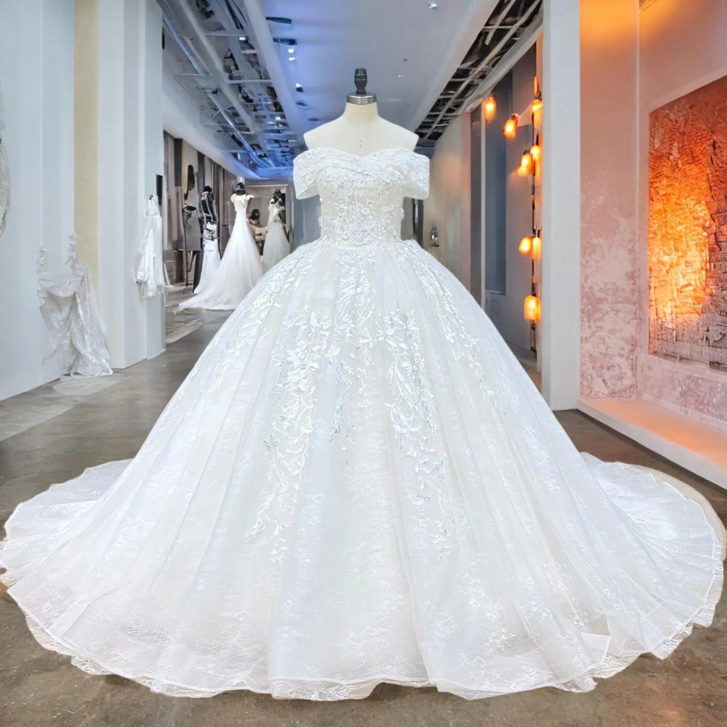 Hire Lnyer Beading Sequins Appliques Lace 3D Flowers Gorgeous Short Sleeve Ball Gown Wedding Dresses Real Office Photos Video