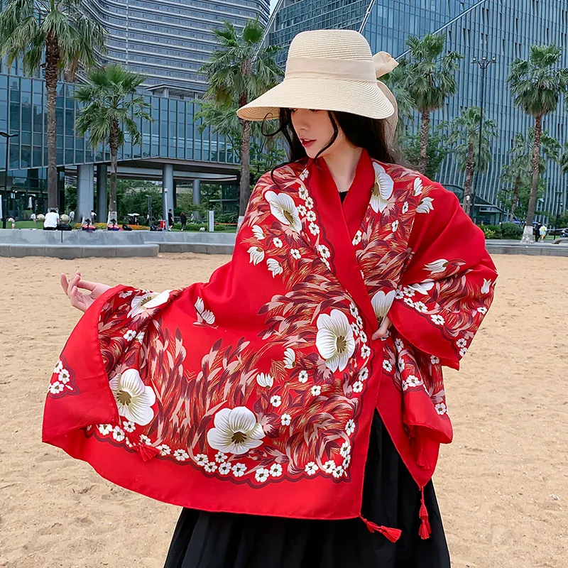 

Новое летнее повседневное пляжное полотенце, устойчивый к выцветанию шелковый платок, винтажный модный женский шарф и шаль.