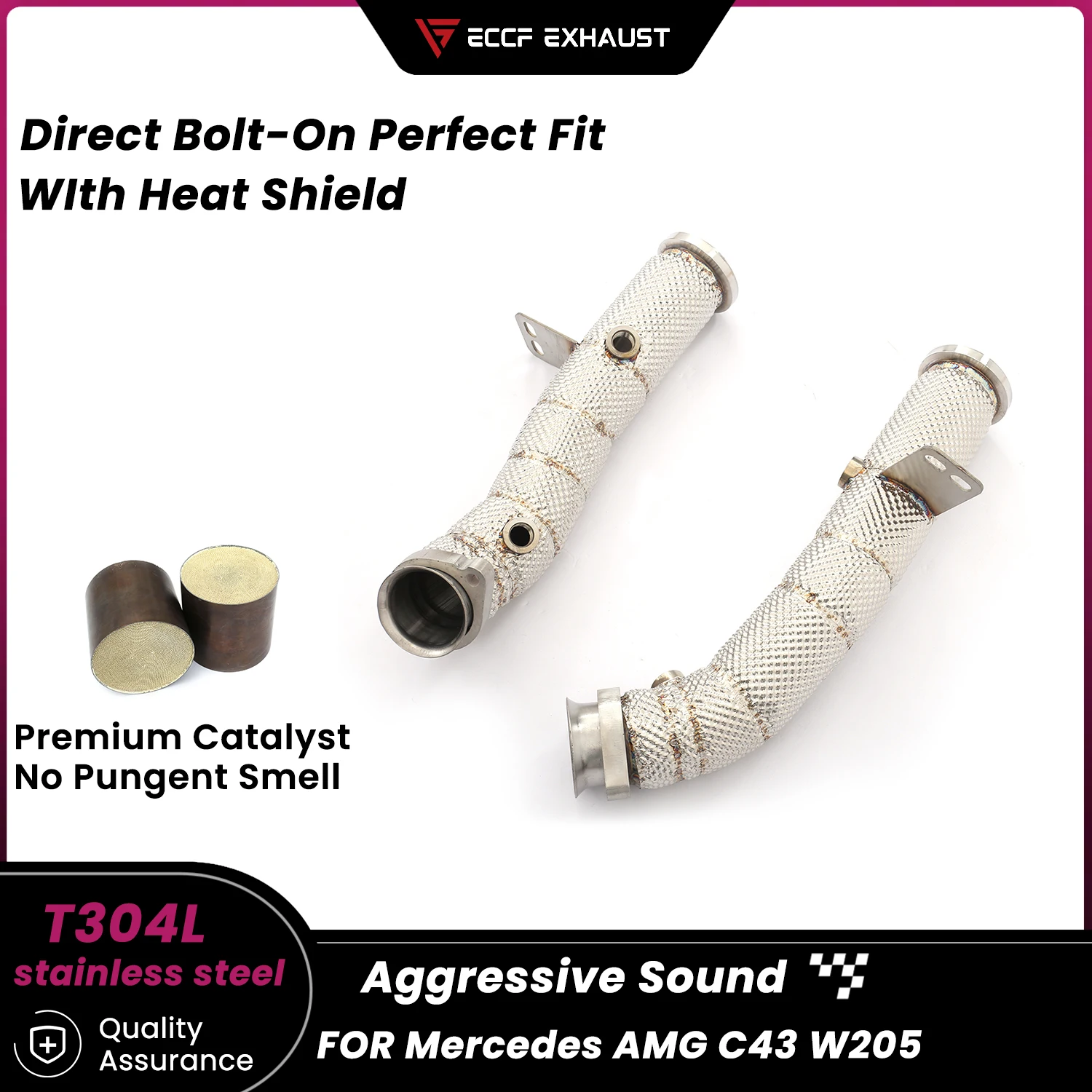 

Sporty Downpipe With Heat Shield For Mercedes AMG C43 W205 Aggressive Exhaust Sound Performance Upgrade Easy Installation