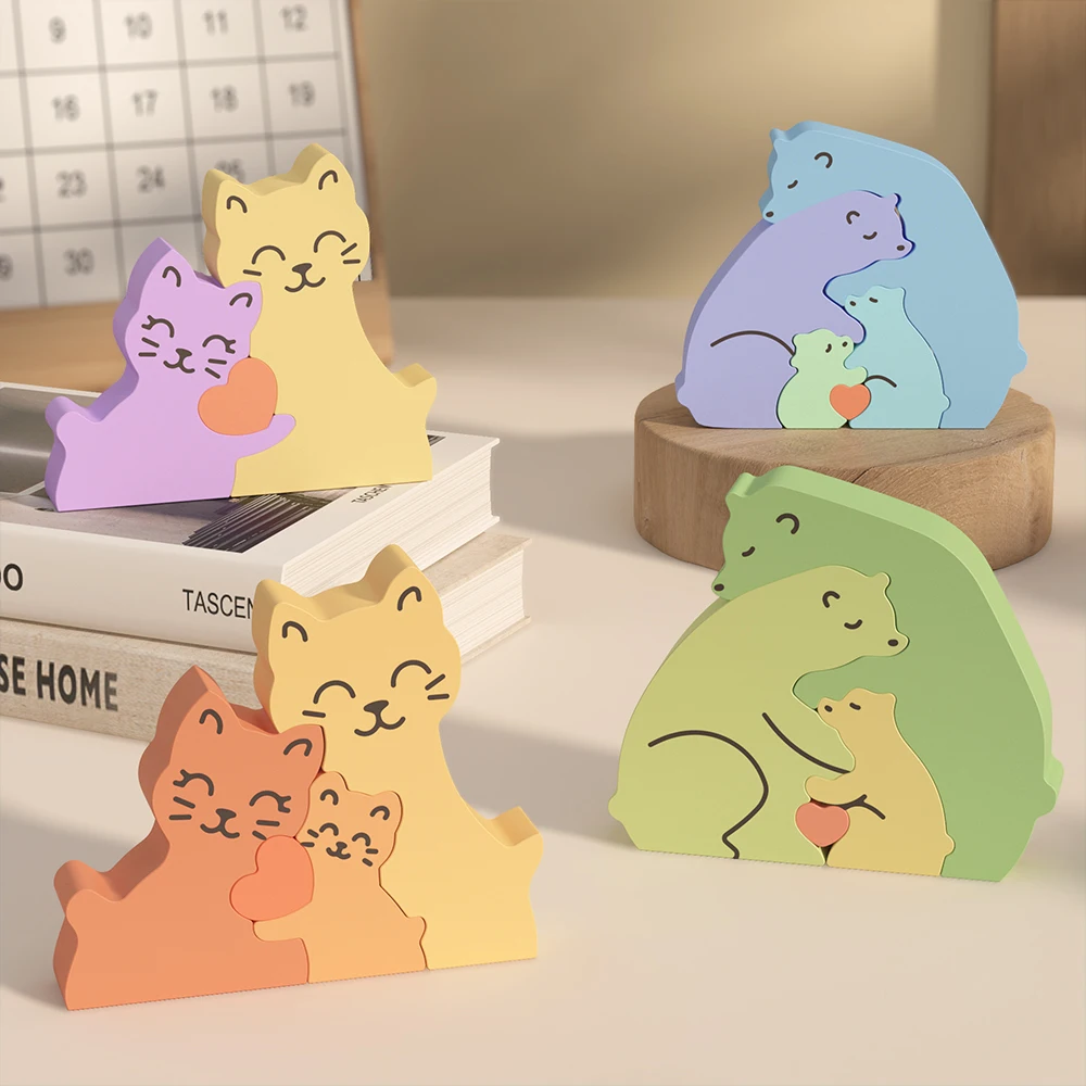 LZ054 DIY Animal Puzzle Candle Silicone Mold Cute Bear Elephant Family Combination Ornament Resin Gypsum Molds
