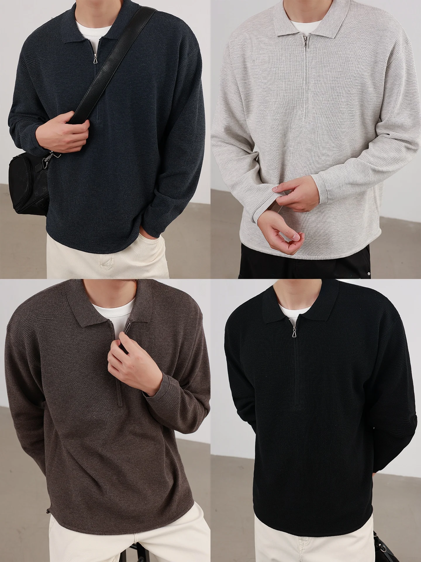 Casual Men's Knitted Base Layer Sweater Multi-Fiber Blend Long Sleeve Zipper Closure Breathable Comfortable Autumn Winter Top