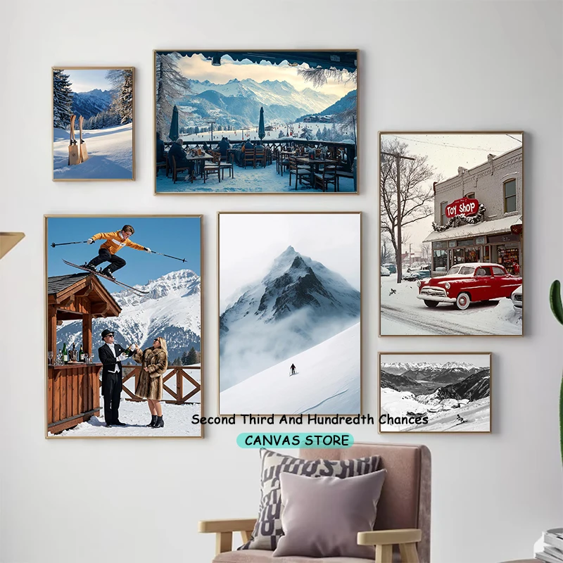 Winter Photograph Ski Resort Luxury Winter Holiday Snow Mountain Journey Poster Canvas Painting Wall Pictures Home Hotel Decor