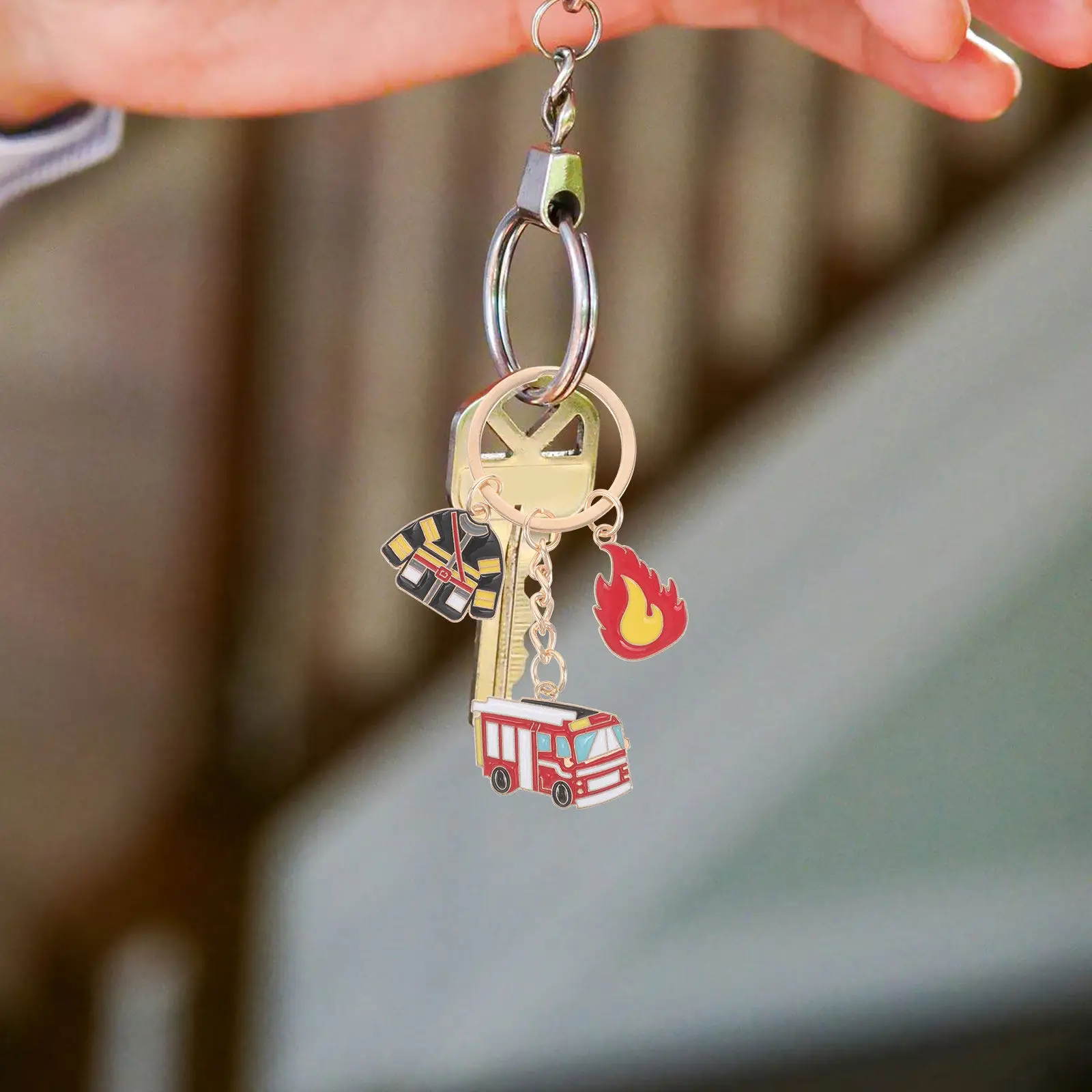 4Pcs Firefighter Keychain Fire Truck Firefighting Theme Fireman Uniform Schoolbag Keyring Decoration Fire Truck Keychain