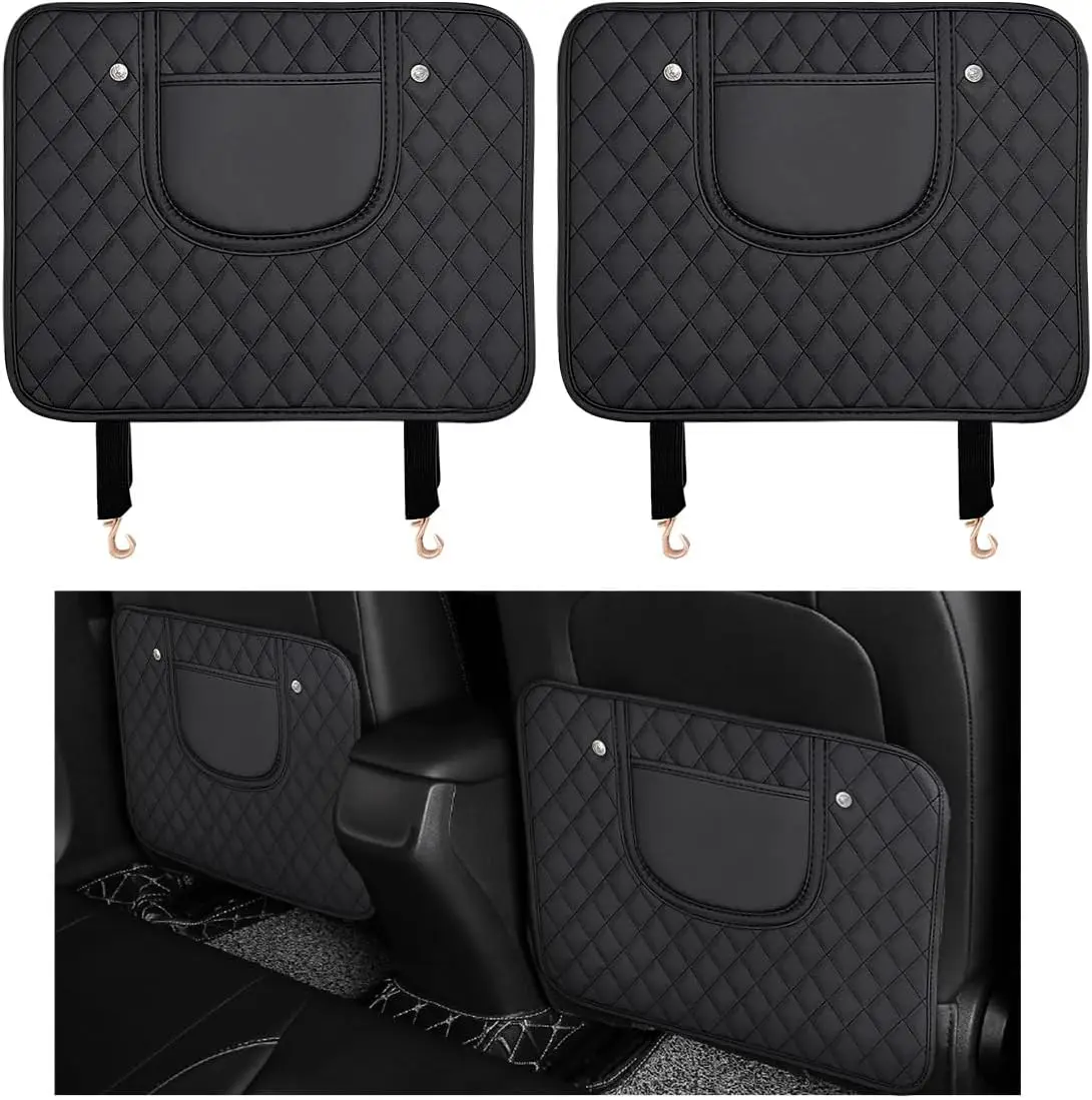 

2-Piece Car Kick Mats, Leather Back Seat Protector with Storage Bag, Waterproof Cover Prevents Dirt and Scratches