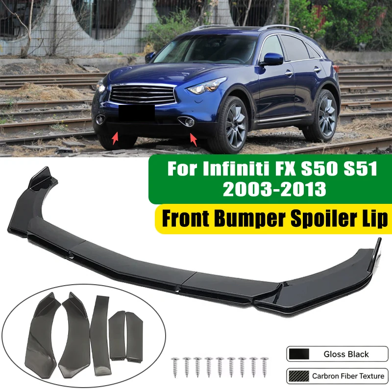 For Infiniti FX S50 S51 2003-2013 5Pcs ABS Car Front Bumper Lip Spoiler Splitter Body Kit Canard Tuning Accessories