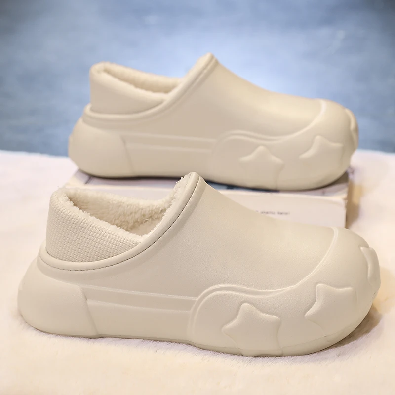 

Мужские домашние сабо, новинка 2024, зимние садовые сабо, плюшевая теплая подкладка, непромокаемая женская домашняя теплая обувь, высококачественная противоскользящая зеленая обувь