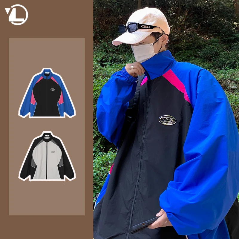 New Sport Charge Jacket Mens Korean Trend Color Blocking Quick Drying Thin Coats Summer Outdoor Sunscreen Casual Windbreaker