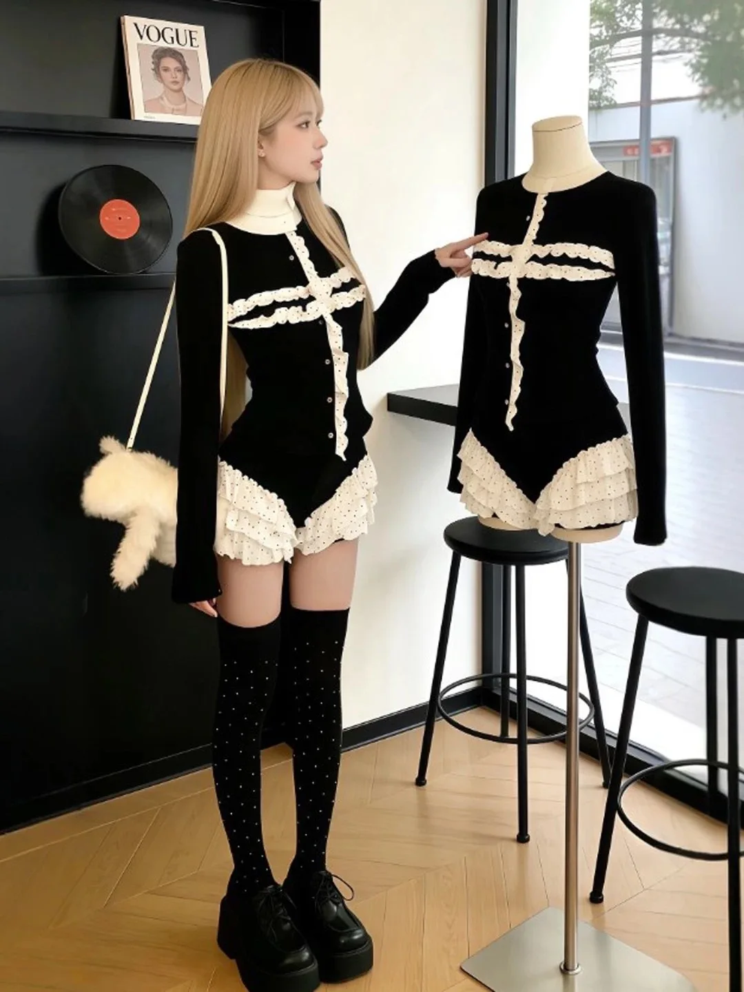 

Комплект «Millennium Hot Girl»: женский американский комплект для вечеринок в стиле Sweet Spicy Bar, футболка с длинным рукавом и юбка Pure Desire S