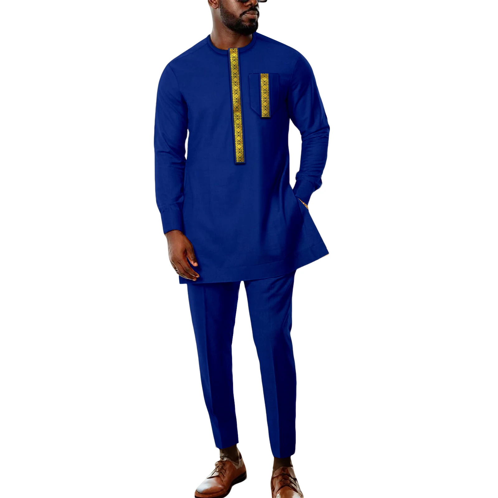 

African Suits For Men Embroidery Print Shirt and Pants 2 Piece Set Dashiki Outfits