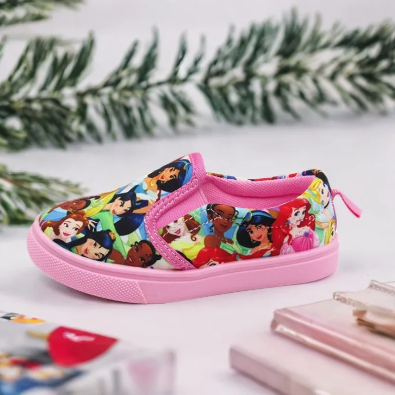 Sepatu Kanvas Kasual Anak Disney Sepatu Nyaman Merah Muda Anak Perempuan Siswa Anak-anak Putri Kartun Malas Ukuran 26-31