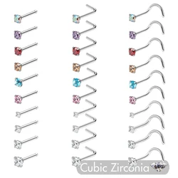 6/10Pcs CZ Crystal Stainless Steel Nose Piercing Rings Nostril Ring Piercings Jewelry Set Mix Colors Round Gem for Women 20G