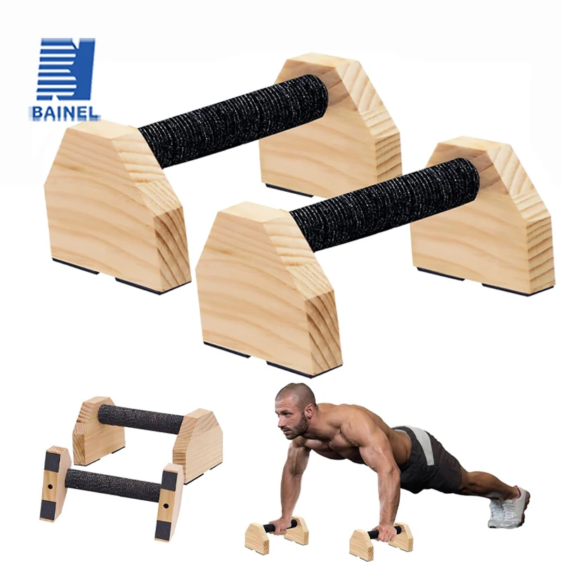Strength Training Push-Up Stand 2pcs Anti-Slip Fitness Push Up Bar Workout Wooden Single and Double Bar for Abdominal Equipment