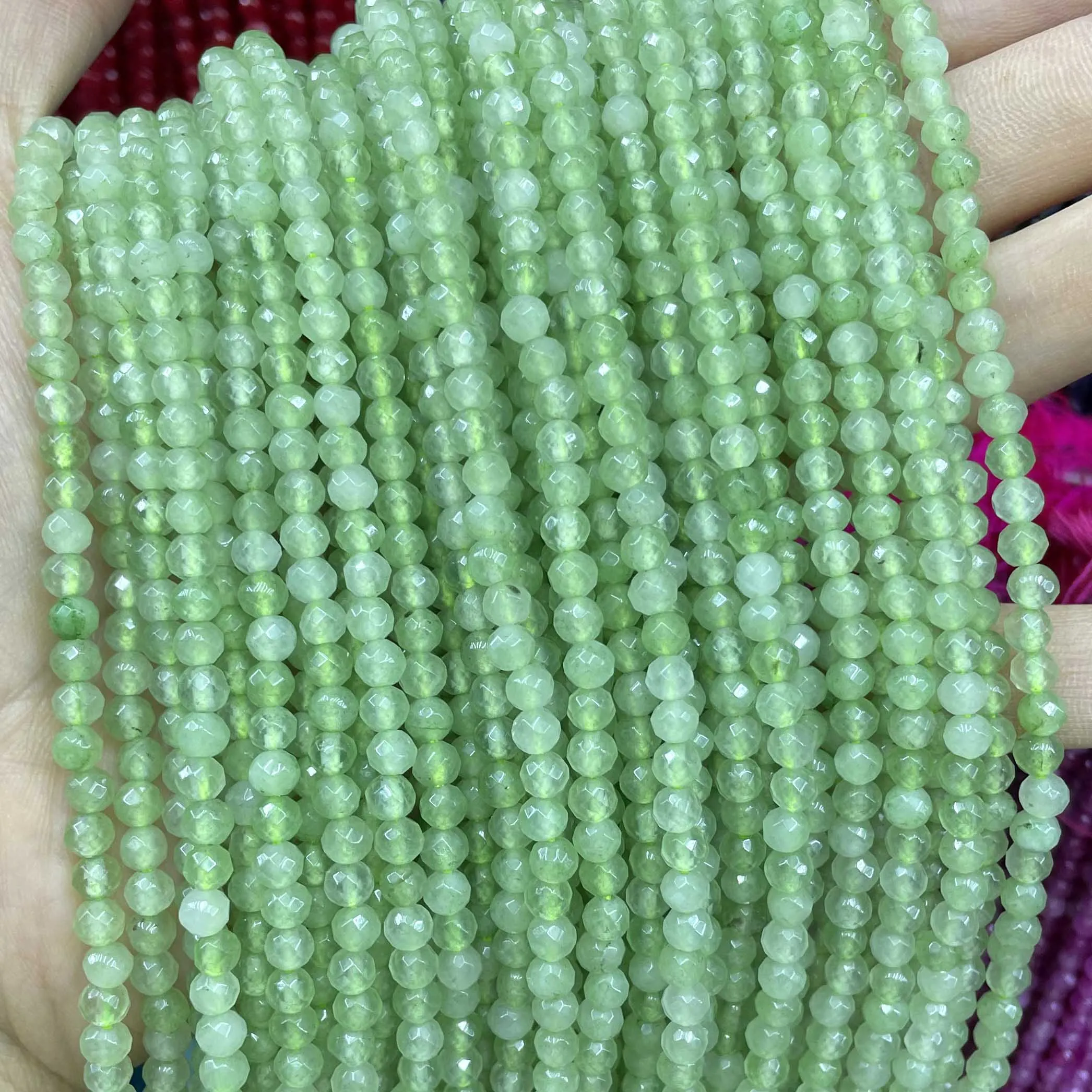 Natural Stone 4MM Faceted Colorful Jades Chalcedony Spacer Round Beads For Jewelry Making Diy Bracelet Earrings Accessories