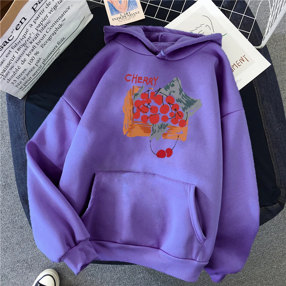 A Basket Of Cherries Pattern Hoodies Female Hip Hop Oversized Hoody Fashion Fleece Clothes Y2K Pocket Multicolor Pullovers