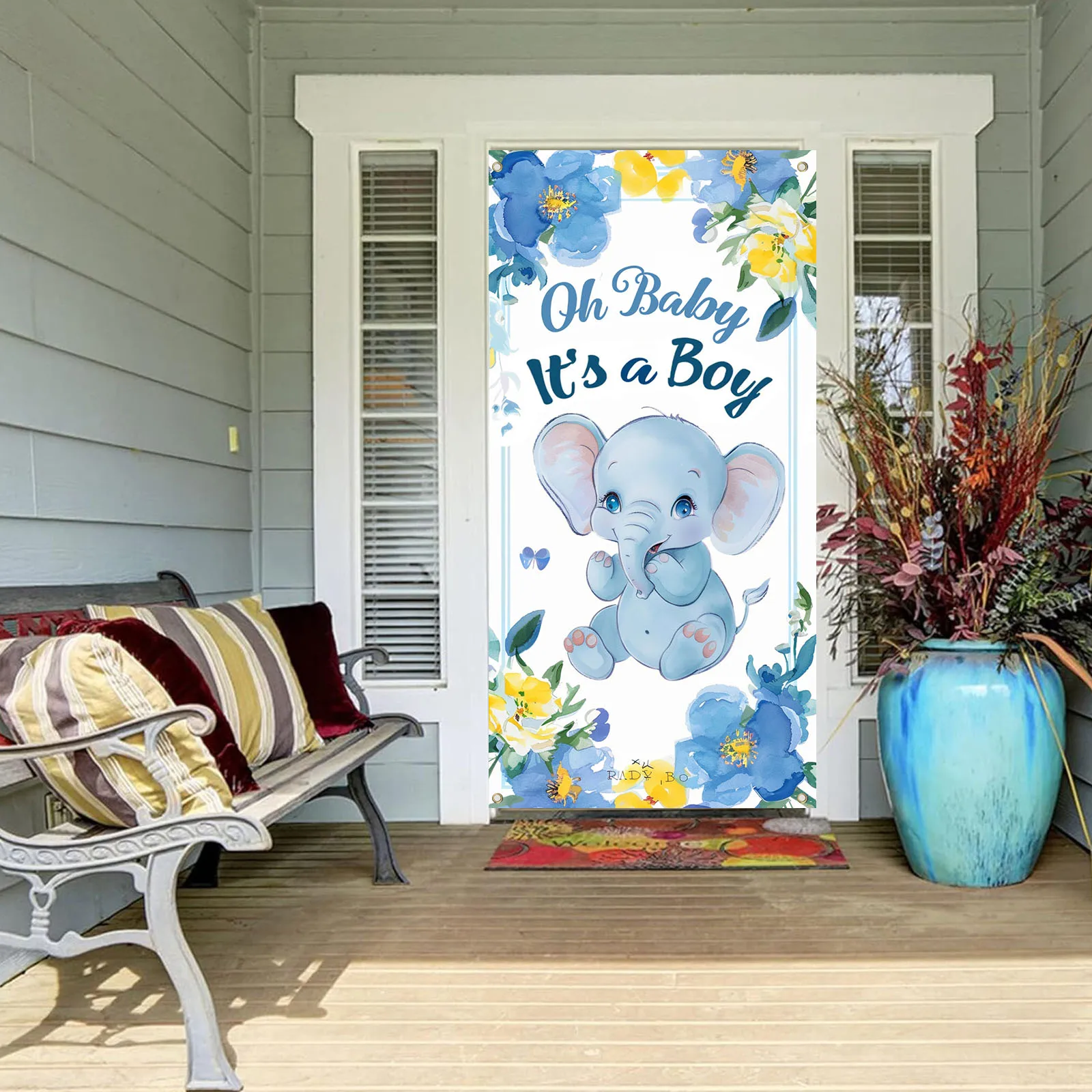 70x35 pollici Oh Baby it\'s A Boy Welcome Home Banner, elefante Banner sfondo puntelli per foto decorazione A tema animale per Baby Shower