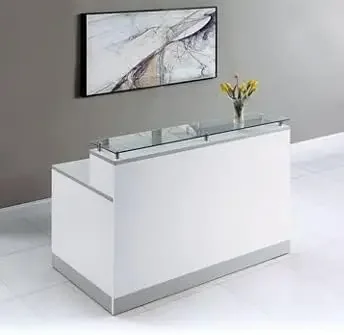 Mesa de recepção moderna com balcão - Balcão de checkout de varejo de 63" de largura x 32" D - Balcão de recepção com 2 furos de ilhó