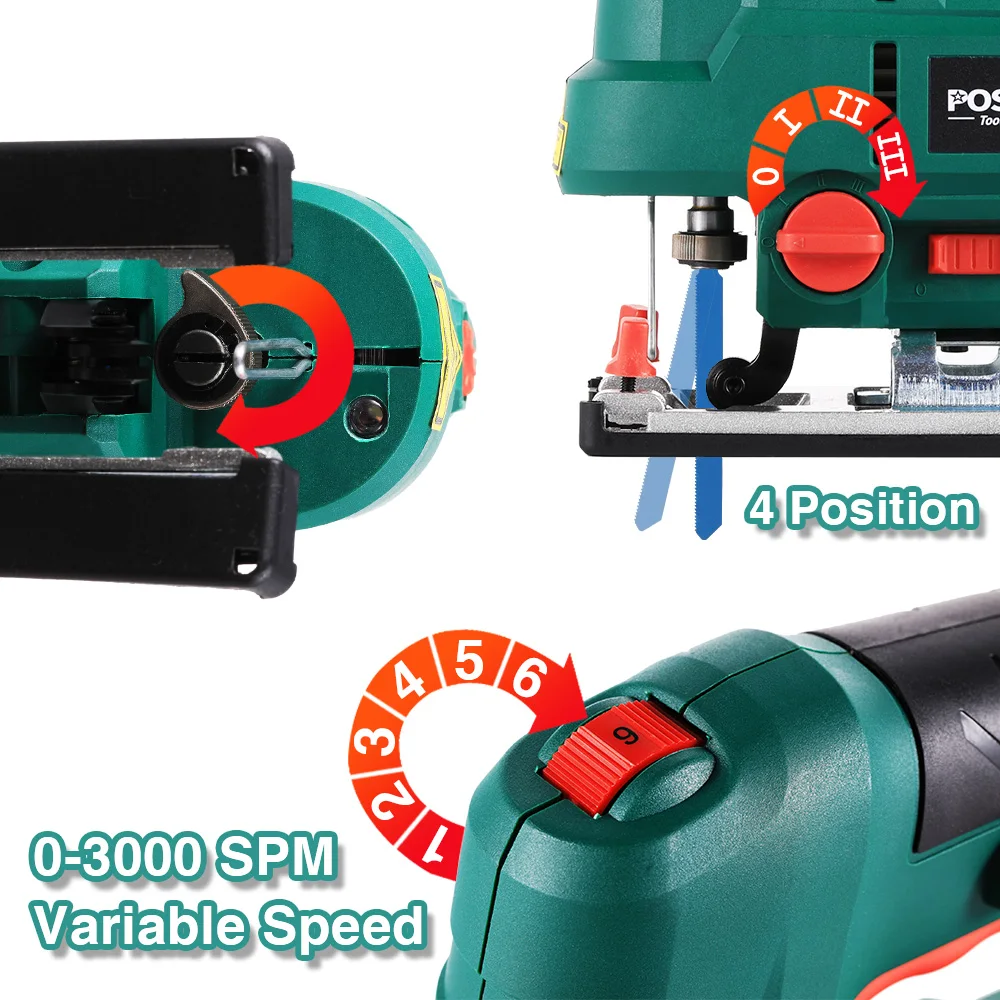 POSENPRO 800W JIG SAW Electric Circular Saw,Multi-Functional Woodworking/Steelworking Handheld Saw with Bevel Cutting Capability