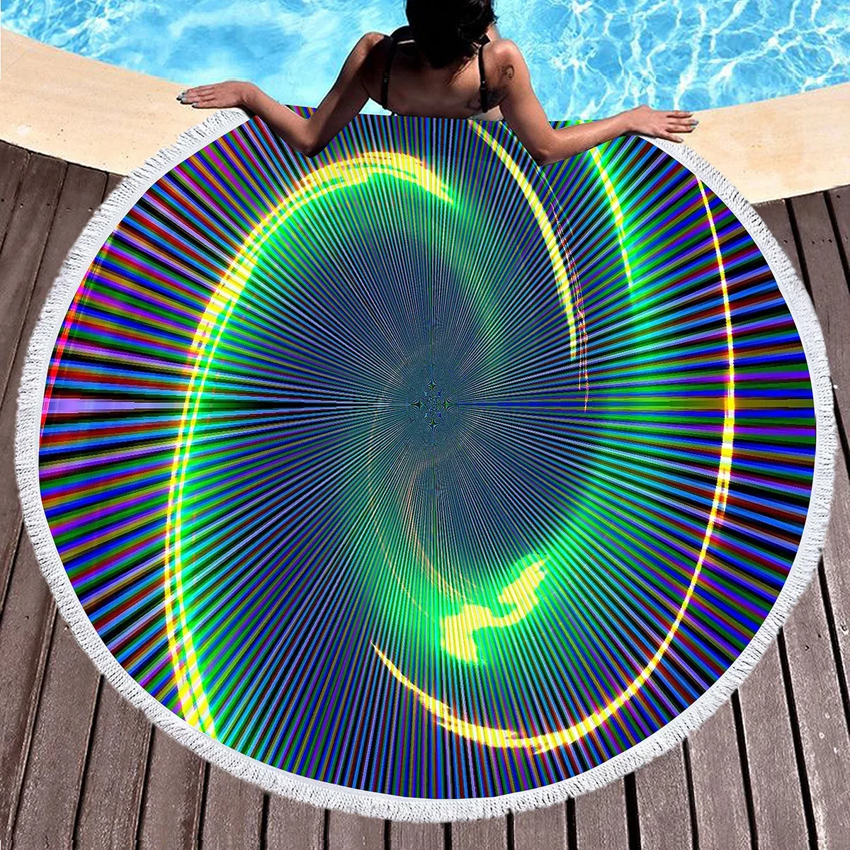 Round Beach Towel Psychedelic Surrealism Beach Blanket,Soft Comfortable Anti-Sand Absorbent Quick-drying Pool Towel Picnic Mat