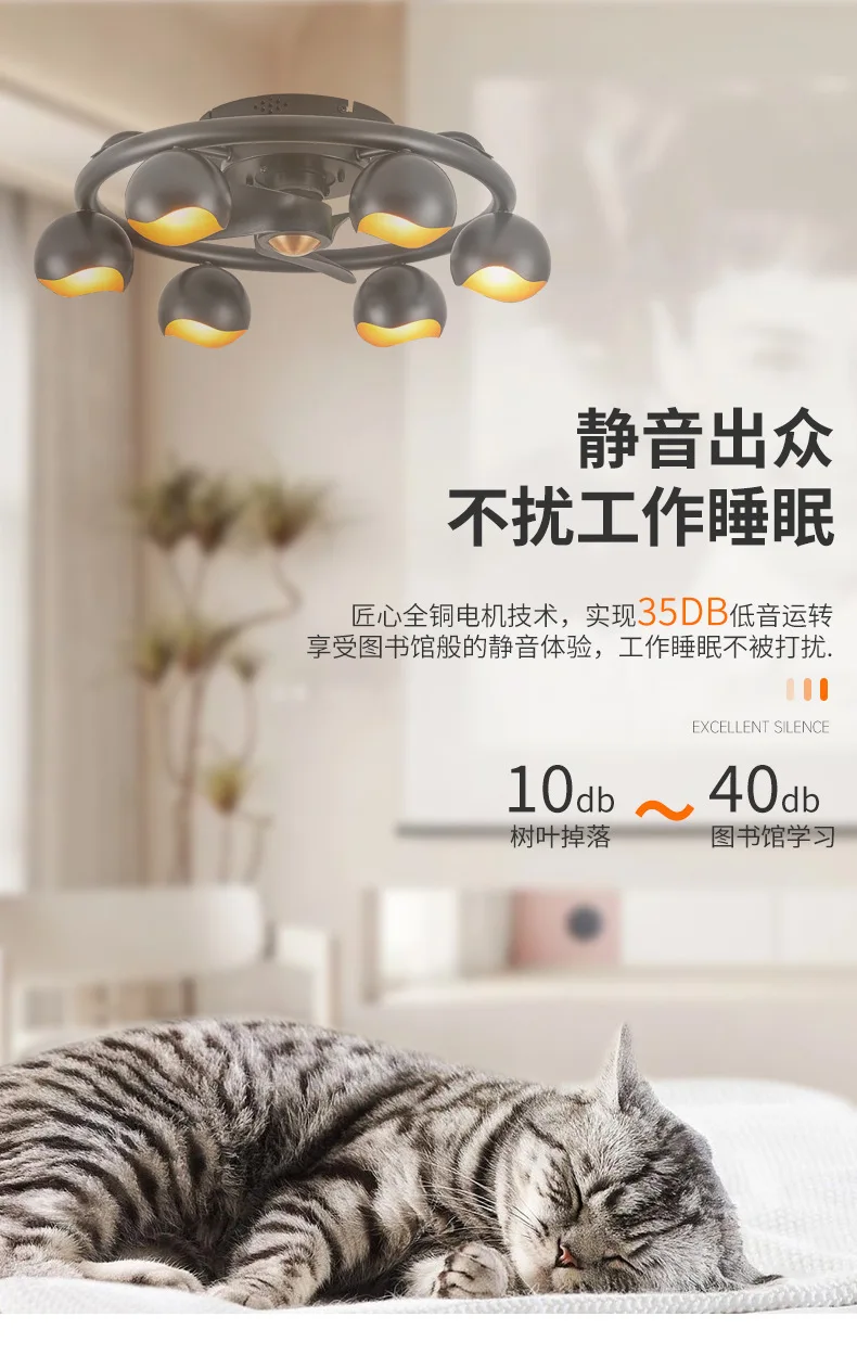 American Retro Electric Fan Light, Intelligent Variable Frequency Ceiling Light, Estudo do quarto, Vento industrial, Rural