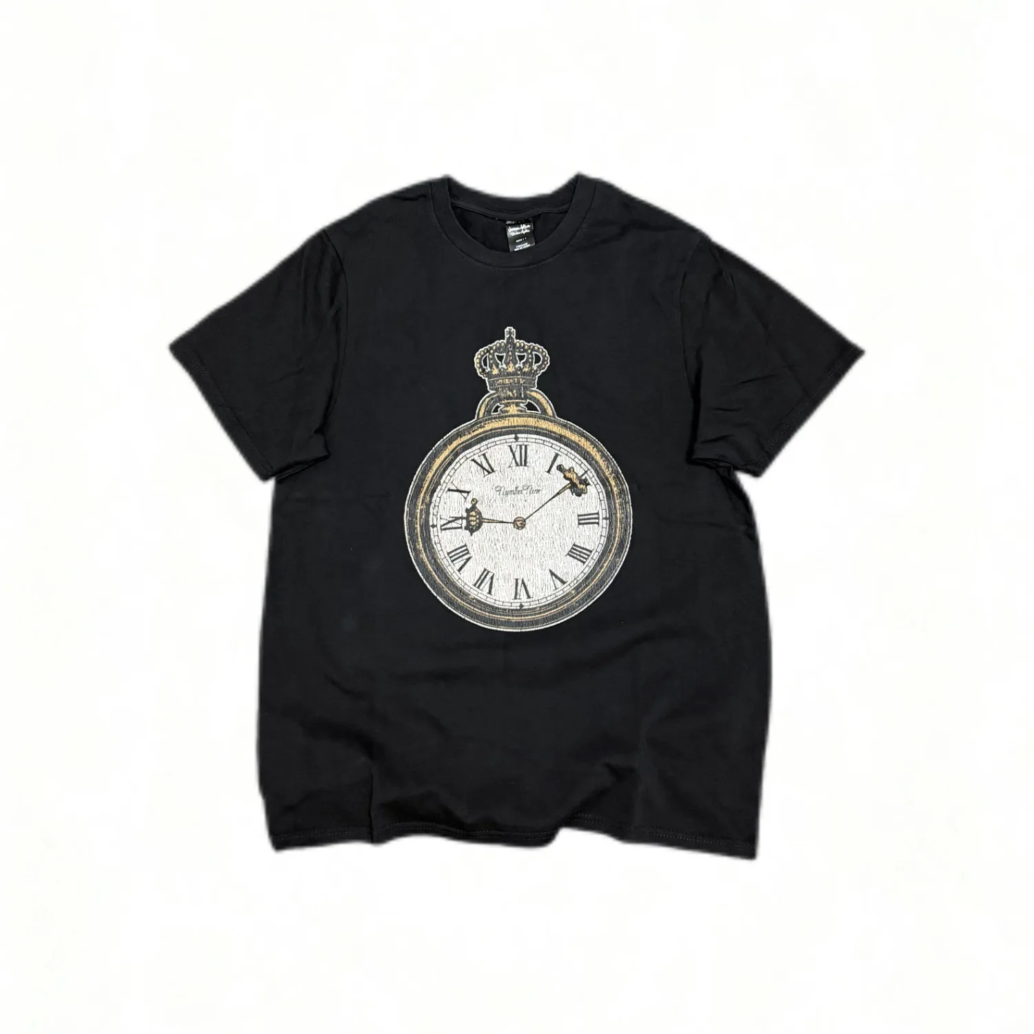Lmyer NumberNine Pocket Watch Clock Black Distressed Washed Retro Short Sleeved T-shirt