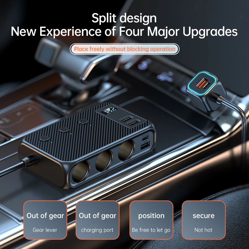 محول شاحن سيارة جديد 171 واط/128 واط، موزع ولاعة سجائر 9 في 1، PD30 واط/QC 3.0، مفاتيح مستقلة، شحن سريع، منفذ USB من النوع C، مناسب لهواتف شاومي وسامسونج وهواوي #5