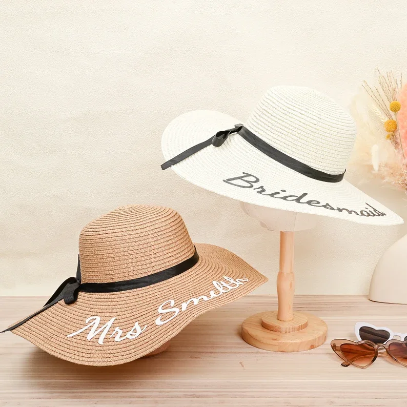 Personalized Bride Beach Hat, Bridesmaid Gifts, Floppy Hats, Custom Beach Hat, Bachelorette Party Gifts Wedding Beach Party Gift