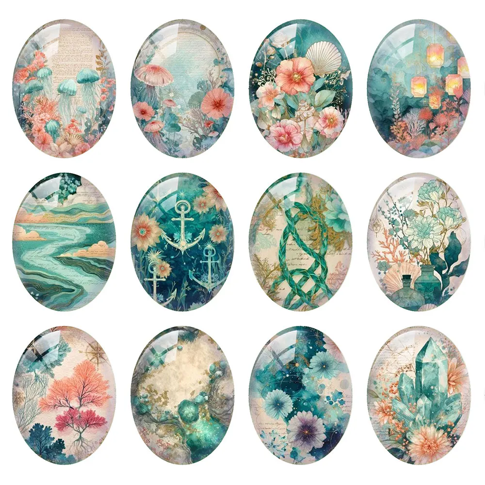 Random Mixed Round/Oval/Square Aqua Ocean Secret Nautical Compass Photo Glass Cabochon Flatback Demo Cameo Diy Jewelry Making