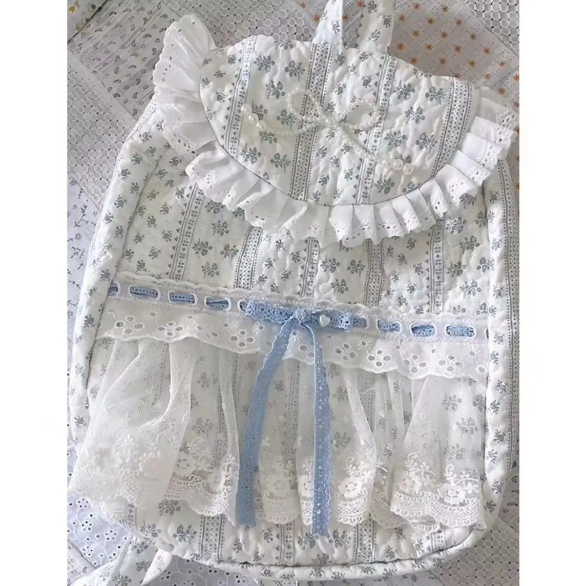Backpack Lolita Fashion Korean Sweet Bow Lace Pearl Backpack All-match Small Fresh