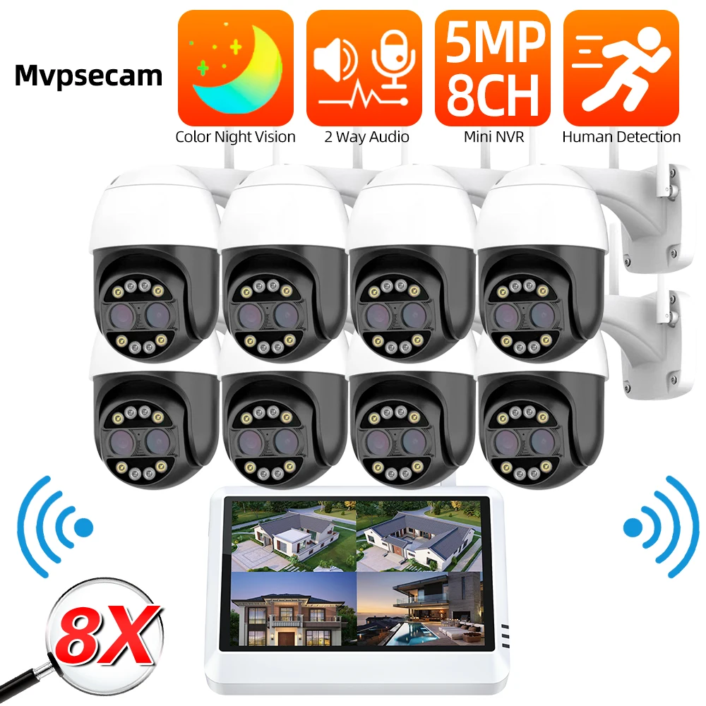 

ICSEE 8X Zoom 4K WiFi PTZ IP Camera Kit 8CH 5MP 10.1" LCD Screen Monitor NVR Kit Wireless CCTV Camera Video Surveillance System