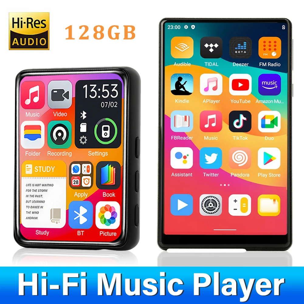 128GB 2.4 بوصة تعمل باللمس بلوتوث 5.4 مشغل MP3 المدمج في مكبر الصوت مرحبا فاي مشغل موسيقى وكمان تشغيل الفيديو مسجل الكتاب الإلكتروني