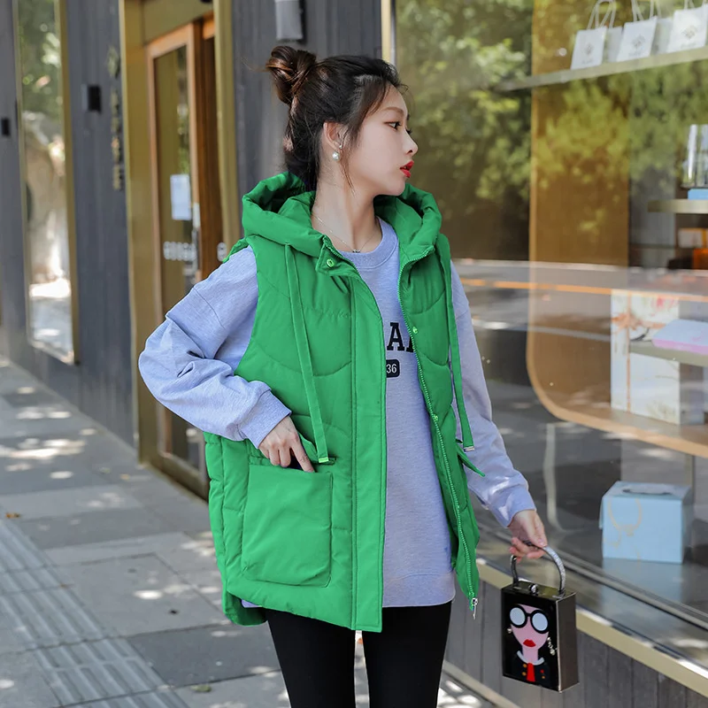 New Women Winter Warm Cotton Padded Puffer Vests Sleeveless Parkas Short Jacket Hooded Overcoat Female Waistcoat Chaleco Mujer