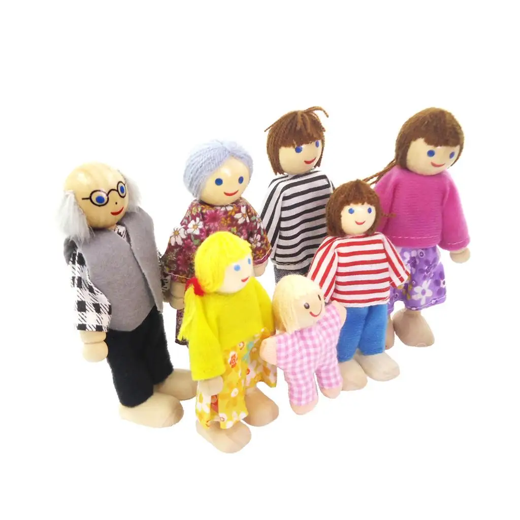 Set mit 7 Holzfiguren, 1:1-Mitglieder, Puppenset, Figuren, Spielset