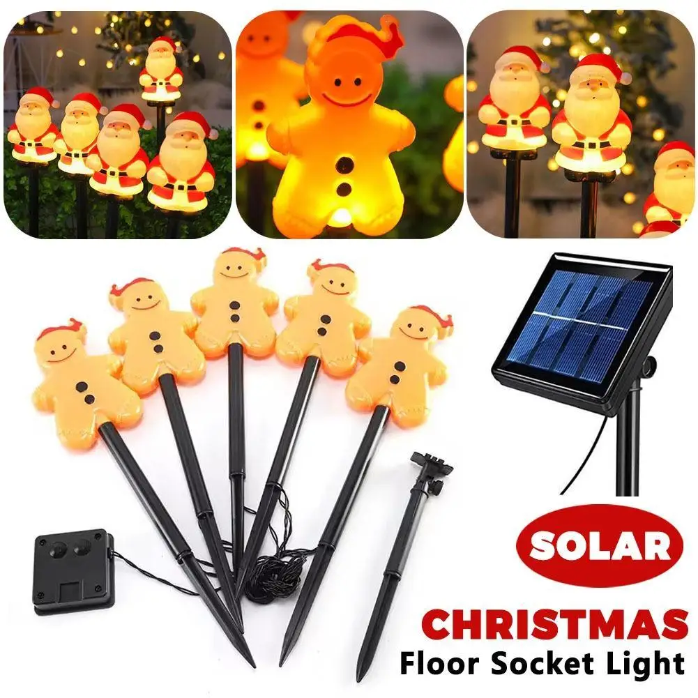 

5pcs Solar Ground Light For Christmas Decoration Waterproof Battery Garden Lawn Lights Gingerbread Man Holiday Lawn Light