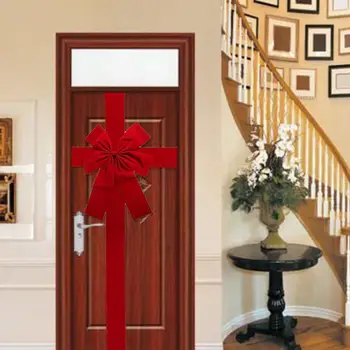 Christmas Large Red Bow Front Door Hanging Decoration Party DIY Xmas Gift Ready Made Bow for Christmas New Year Ribbon Bow 1