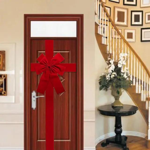 Christmas Large Red Bow Front Door Hanging Decoration Party DIY Xmas Gift Ready Made Bow for Christmas New Year Ribbon Bow 1