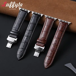 Leather Smartwatch Strap for Apple Watch Ultra 10 9 8 7 6 SE 5 4 3 Butterfly Buckle Bracelet for IWatch 38/40/42/44/45/46/49mm