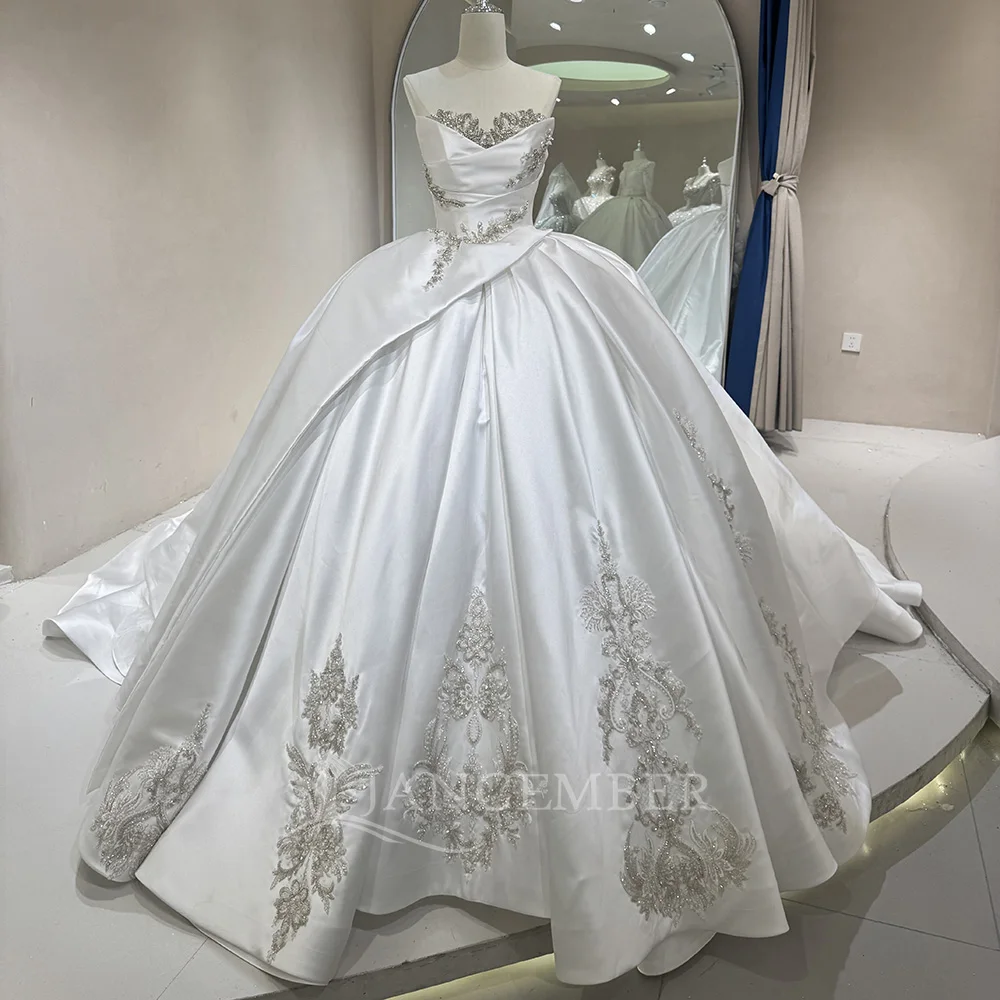

Customzied Romantic Sleeveless Ball Gown Customized Strapless Wedding Dress Lace Up Back Court Train Bride vestido femininos